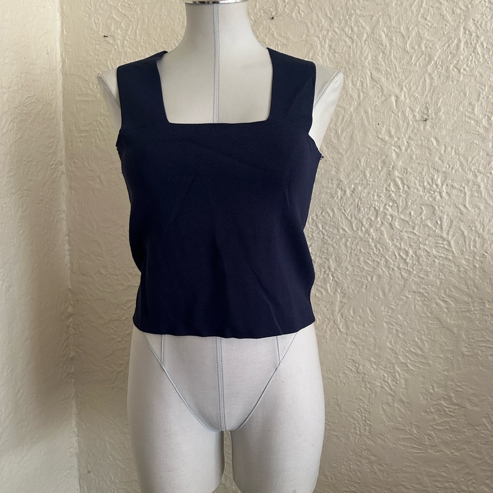 House of Harlow 1960 Navy Blue Knit Square Neck Shell Tank Top Medium